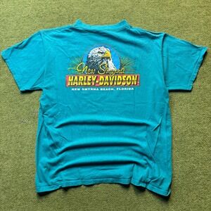 Harley-Davidson Y2K Grunge Eagle New Smyrna Beach FL T-Shirt XL Teal Tee